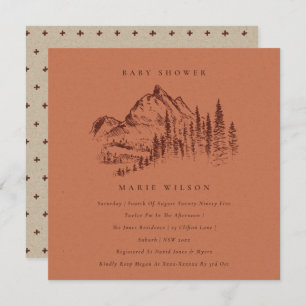Rust Pine Mountain Sketch Baby Shower Invite