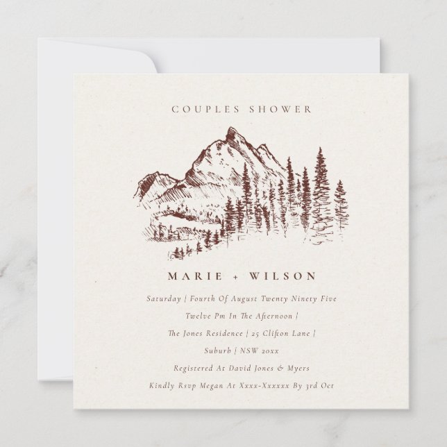 Rust Pine Mountain Sketch Couples Shower Invite (Front)