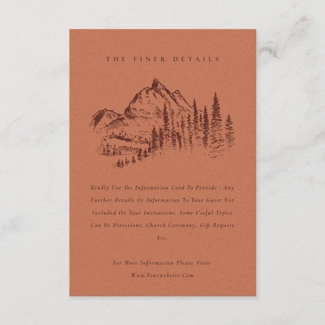 Rust Pine Woods Mountain Sketch Wedding Details Enclosure Card (Front)