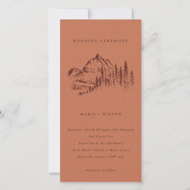 Rust Pine Woods Mountain Sketch Wedding Invite (Front)