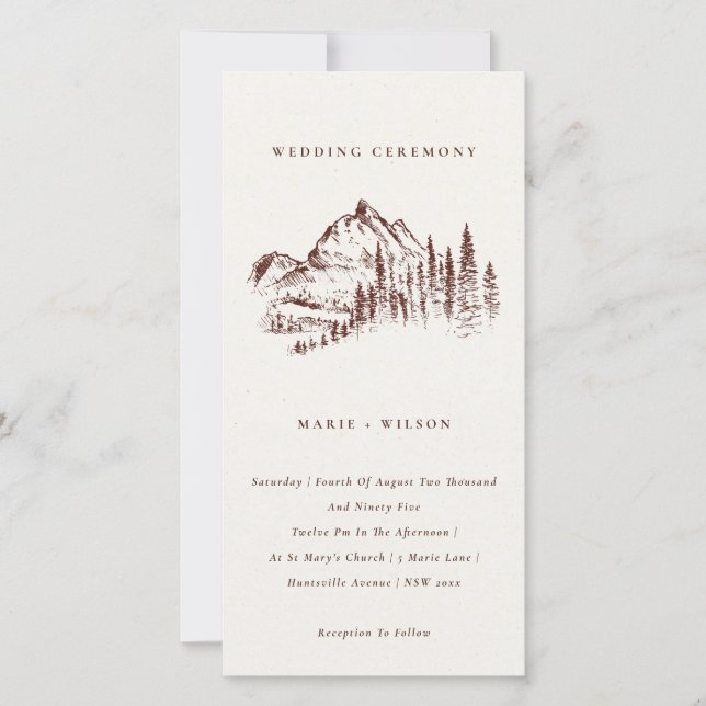 Rust Pine Woods Mountain Sketch Wedding Invite (Front)