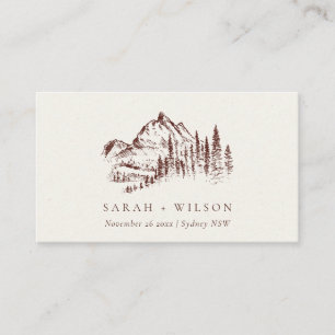 Rust Pine Woods Mountain Sketch Wedding Website Enclosure Card