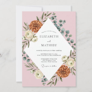 Rust Pink Dahlia Wedding Invitation