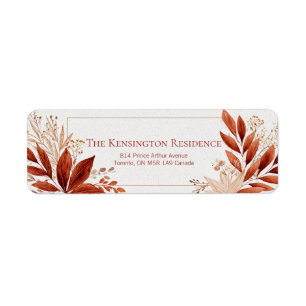 Rust Pointed Leaf Gilded Botanical Return Address Label