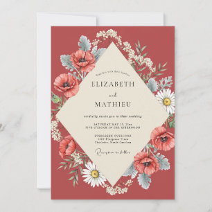 Rust Poppy Daisy Wedding Invitation