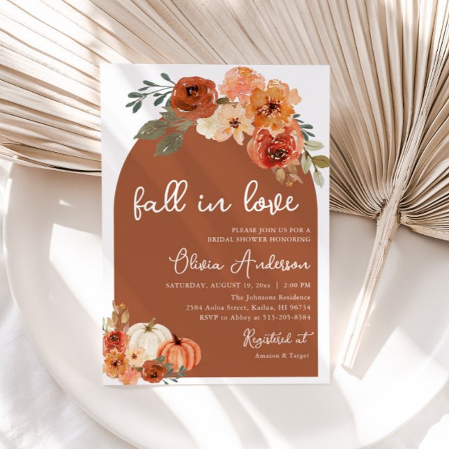 Rust Pumpkin Fall in Love Bridal Shower Invitation (Creator Uploaded)
