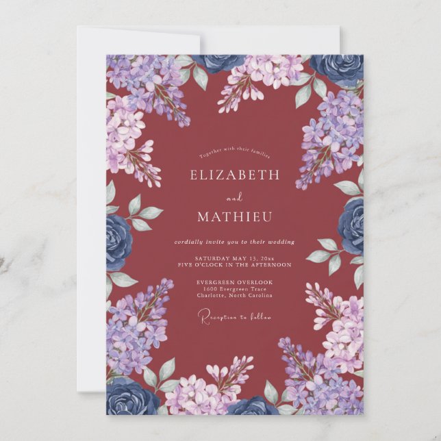 Rust Purple Lilac Eucalyptus Wedding Invitation (Front)