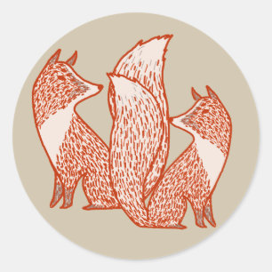 Rust Red and Ivory Foxes Classic Round Sticker