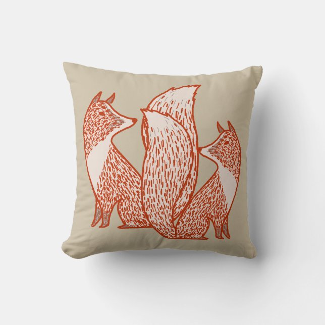 Rust Red and Ivory Foxes Cushion (Front)
