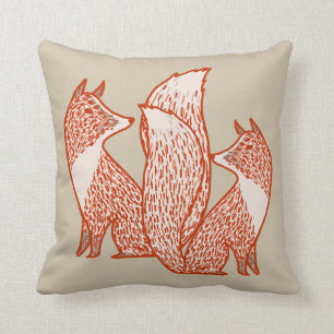 Rust Red and Ivory Foxes Cushion