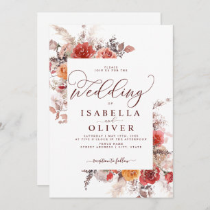 Rust Red Burnt Orange BohoTerracotta Wedding Invit Invitation