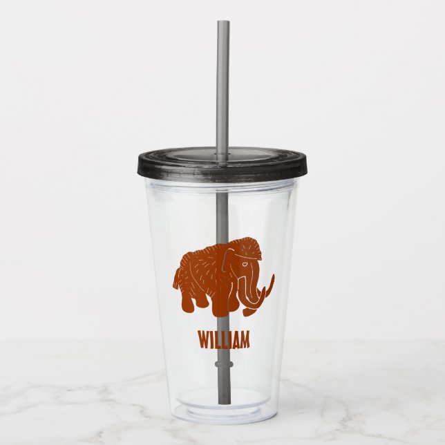 Rust Red Cartoon Woolly Mammoth Personalised Acrylic Tumbler (Front)