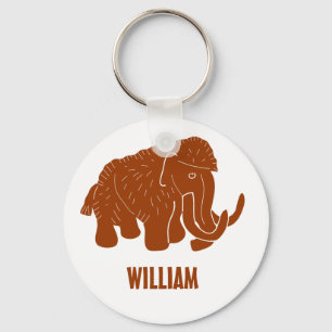 Rust Red Cartoon Woolly Mammoth Personalised Key Ring