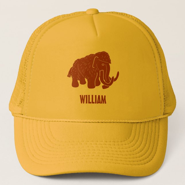 Rust Red Cartoon Woolly Mammoth Personalised Trucker Hat (Front)