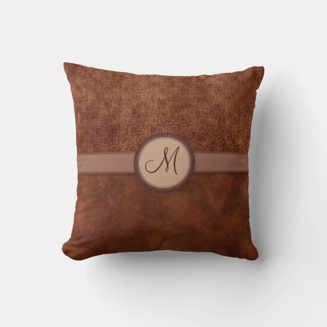 Rust Red Coin Pattern with Monogram Cushion (Front)