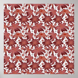 Rust Red Floral Seamless Pattern   Poster
