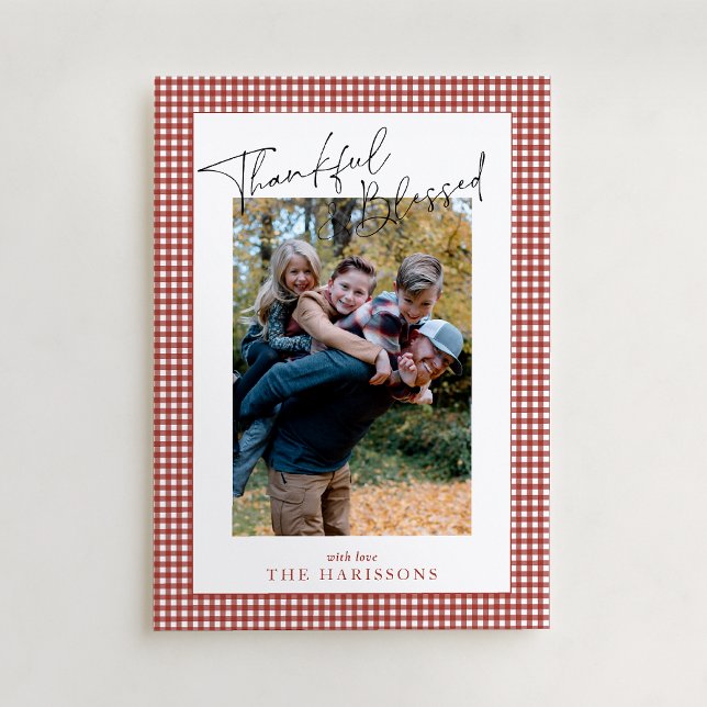 Rust Red Gingham Thankful & Blessed Thanksgiving  Invitation (Creator Uploaded)