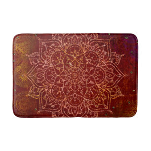 Rust Red Mandala Gold Glam Modern Chic Bath Mat