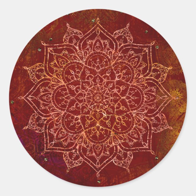 Rust Red Mandala Gold Glam Modern Chic Classic Round Sticker (Front)