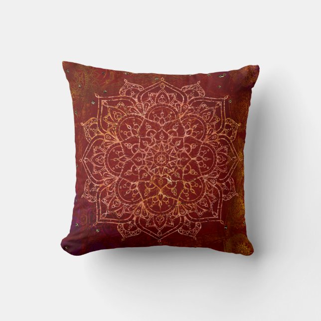 Rust Red Mandala Gold Glam Modern Chic Cushion (Front)