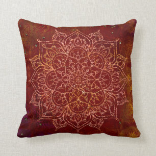Rust Red Mandala Gold Glam Modern Chic Cushion