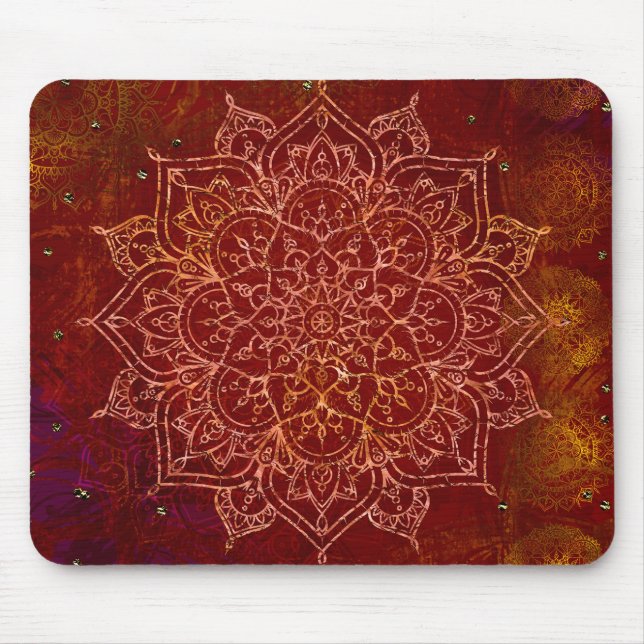 Rust Red Mandala Gold Glam Modern Chic Mouse Pad (Front)