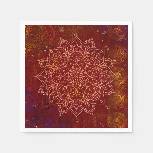 Rust Red Mandala Gold Glam Modern Chic Napkin (Front)