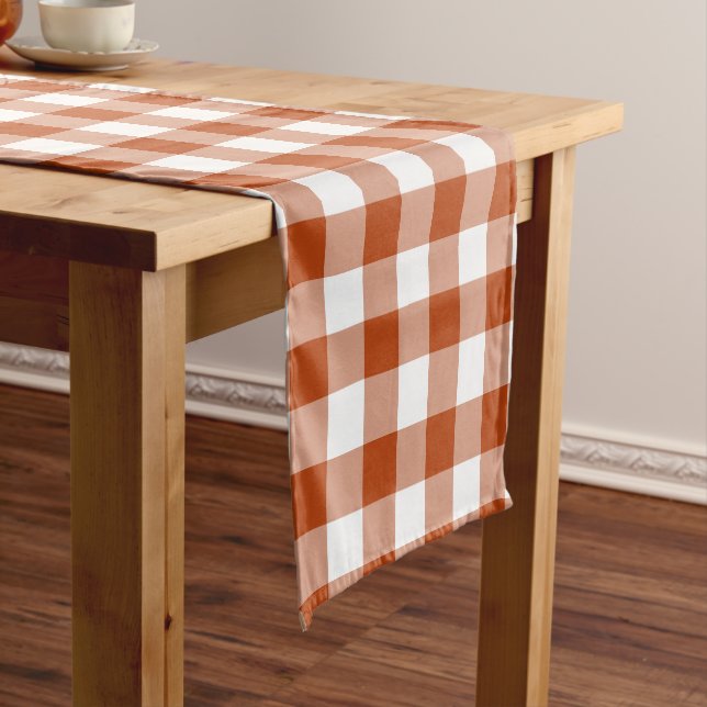 Rust Red Plaid Gingham Table Runner (In Situ)