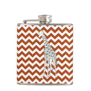 Rust Red Safari Chevron with Pop Art Giraffe Hip Flask