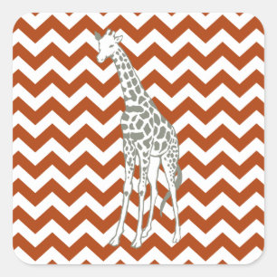 Rust Red Safari Chevron with Pop Art Giraffe Square Sticker