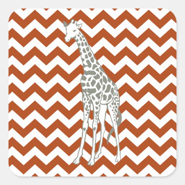 Rust Red Safari Chevron with Pop Art Giraffe Square Sticker (Front)