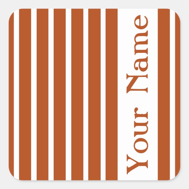 Rust Red Safari Stripe with name Square Sticker (Front)
