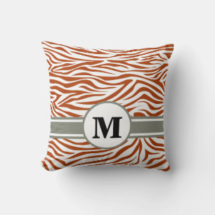Rust Red Safari Zebra with Monogram Cushion