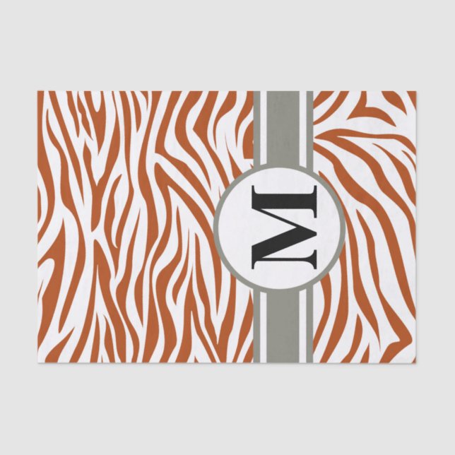 Rust Red Safari Zebra with monogram Tissue Paper (Front)