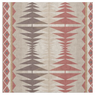 Rust Red Taupe Beige Dark Brown Tribal Art Fabric