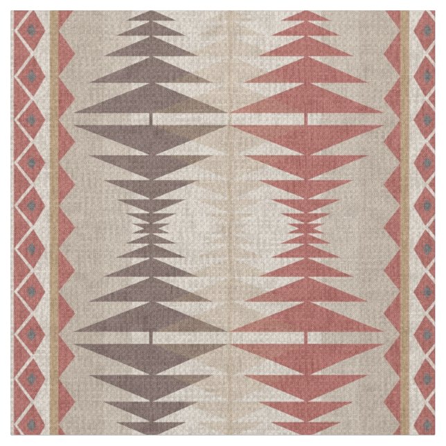 Rust Red Taupe Beige Dark Brown Tribal Art Fabric (Close Up)