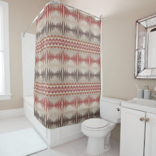 Rust Red Taupe Beige Dark Brown Tribal Art Shower Curtain