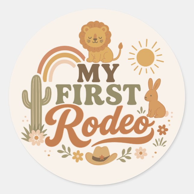 Rust Rodeo First Birthday Stickers | Neutral Boho  (Front)
