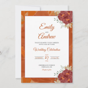 Rust Rose Frame Elegant Floral Watercolor Wedding Invitation