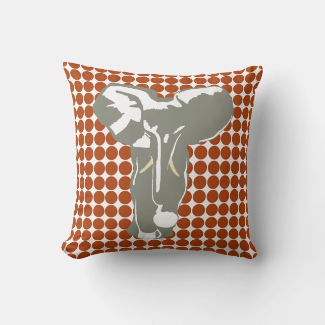 Rust Safari Dot with Pop Art Elephant Cushion (Front)