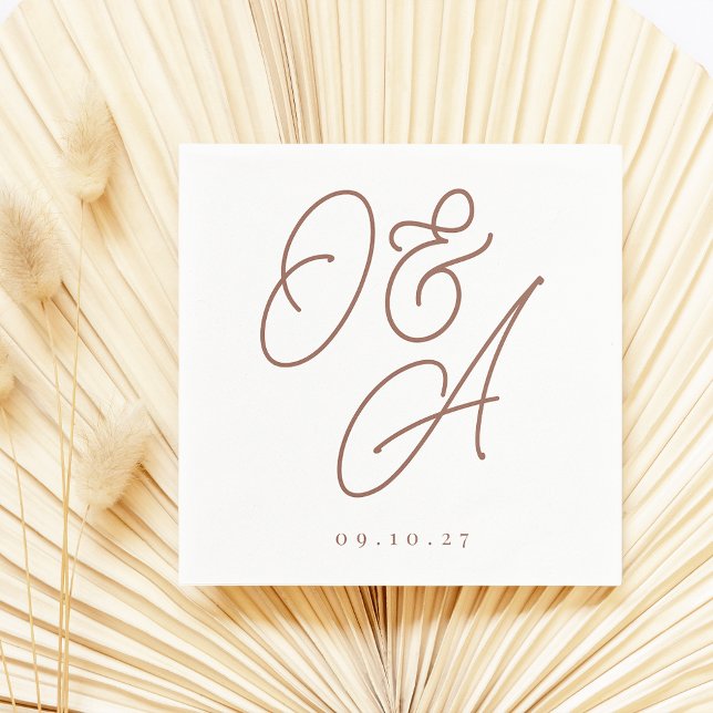 Rust | Script Watermark Monogram Wedding Napkin (Creator Uploaded)