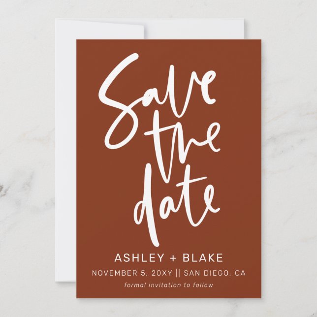 Rust Simple Handwritten Calligraphy Save the Date (Front)