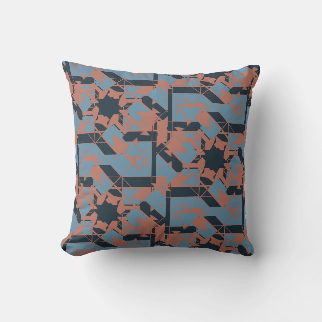 Rust Slate Blue Navy Mediterranean Jagged Mosaic Cushion (Front)