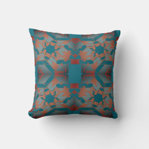 Rust Slate Blue Teal Mediterranean Floral Lace Cushion