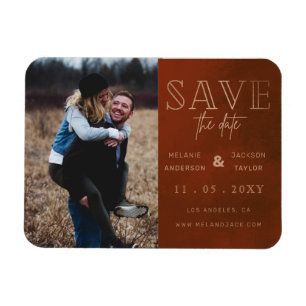 Rust Stylish Handwritten Photo Save the Date Magnet
