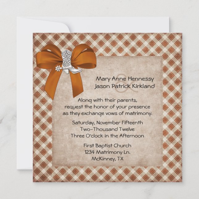 Rust & Tan Rustic Western Theme Wedding Invitation (Front)