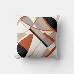 Rust Taupe Grey Black White Diagonal Art Abstract Cushion