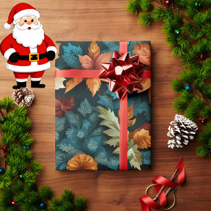 Rust & Teal Leaf Mosaic Wrapping Paper