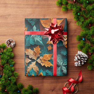 Rust & Teal Leaf Mosaic Wrapping Paper