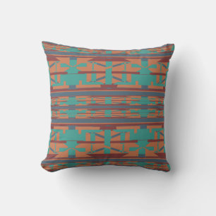 Rust Teal Slate Desert Southwest Look Tribal Art Cushion